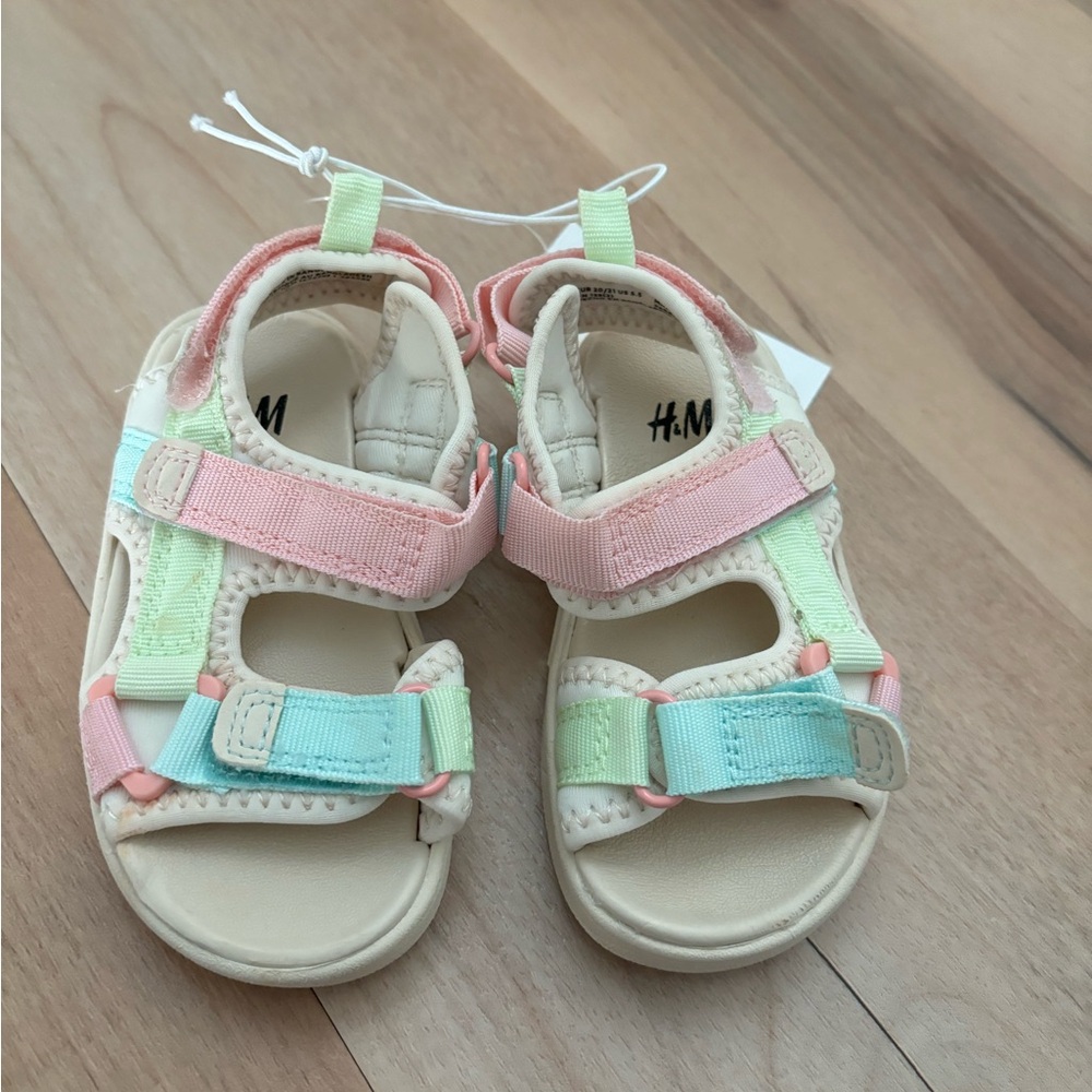 H&M Kids Sandals - Cream with Pink, Green, and Blue Straps